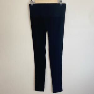 Blanqi Women's Leggings Hipster Cuffed Ribbed Seamless Black Medium Maternity